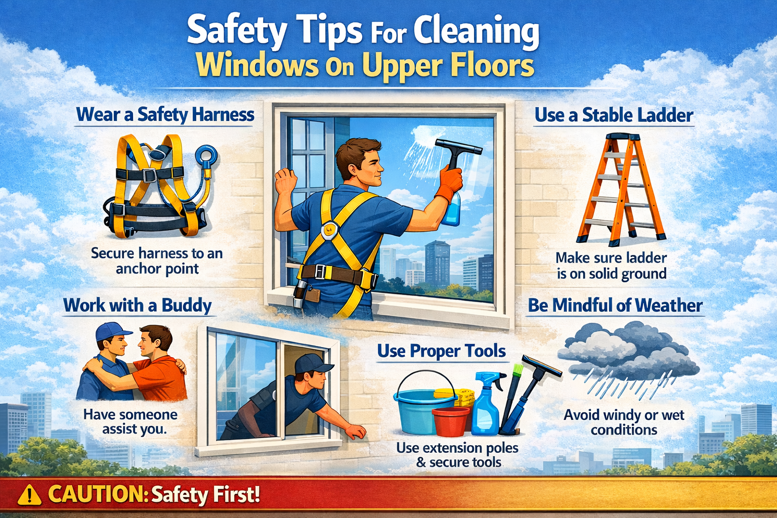 Safety tips for cleaning high-rise windows